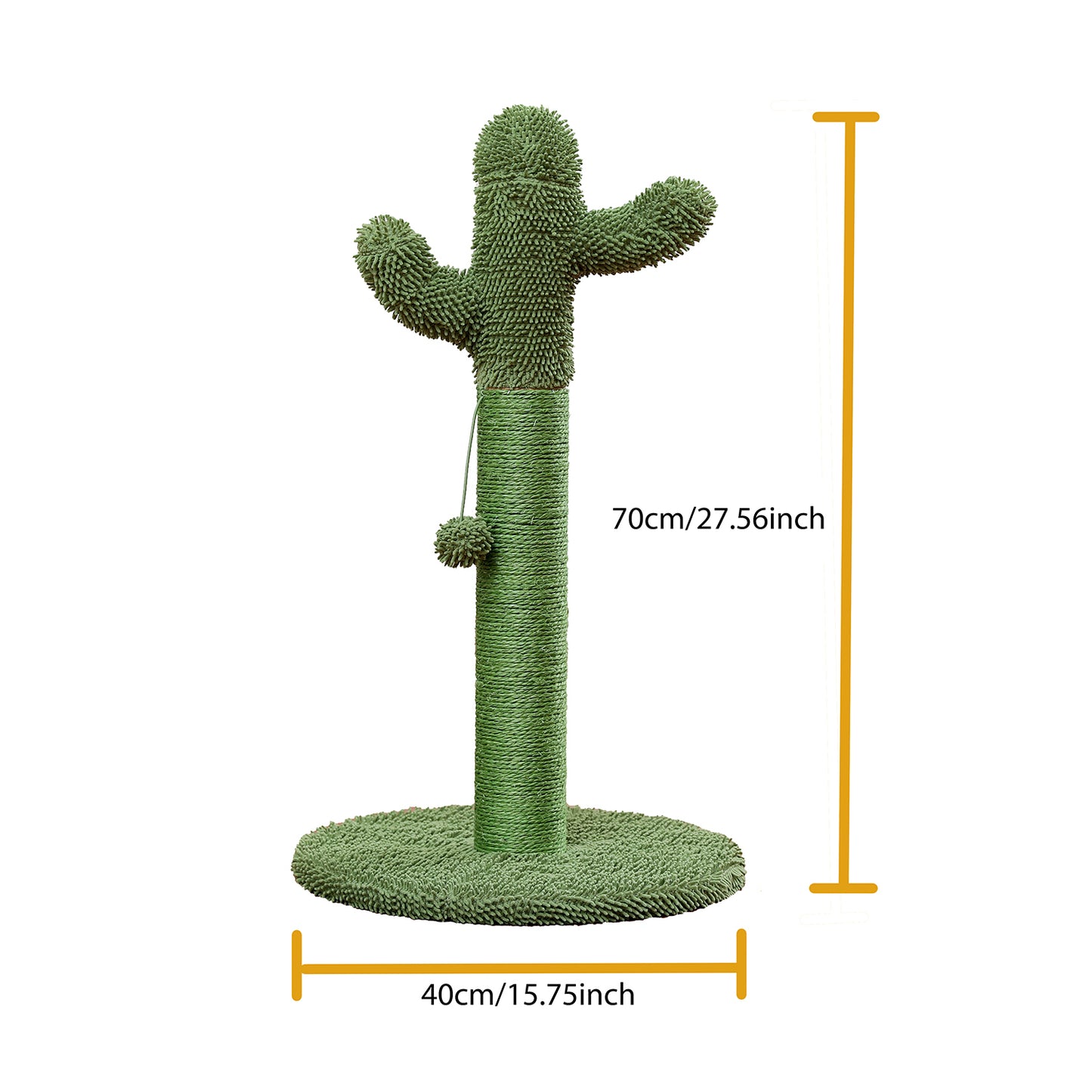 Cactus Cat Scratching Post with Natural Sisal Ropes, Interactive Ball, Cat Scratcher for Cats and Kittens Green