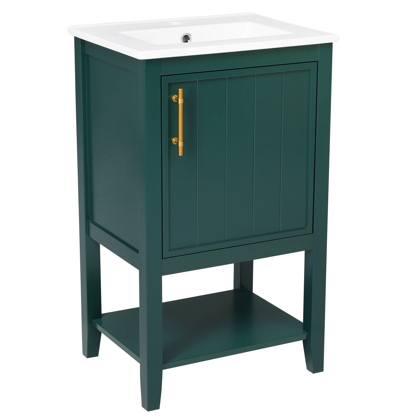 20" Bathroom Vanity with Sink, Bathroom Cabinet with Soft Closing Door, Storage Rack and Open Shelf, Green