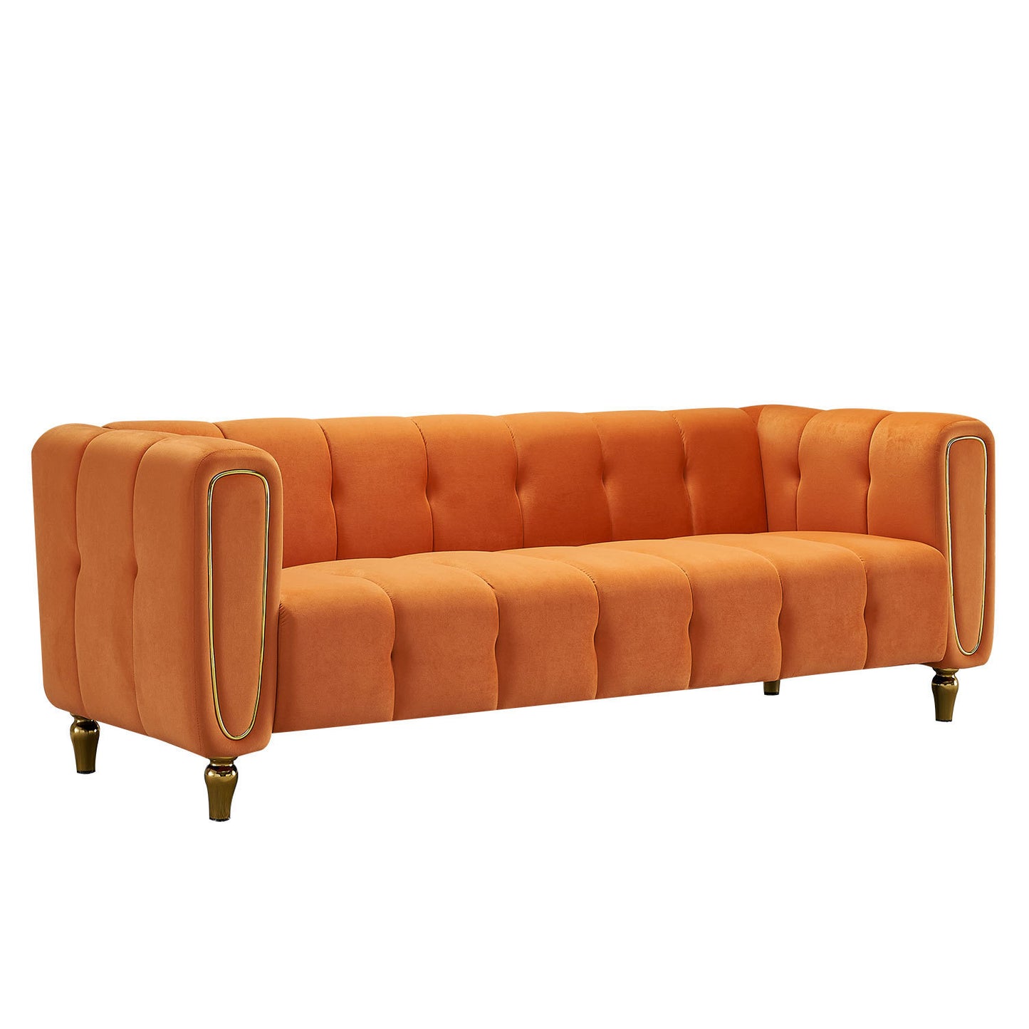 Modern Velvet Sofa 83.07 inch for Living Room Orange Color