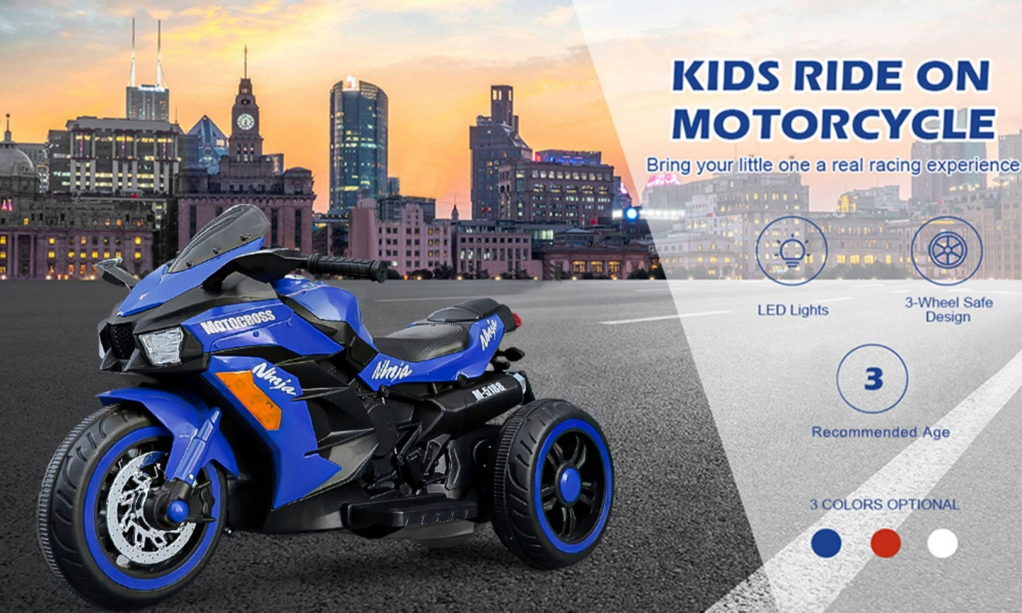 Electric 3 Wheel Motorcycle for Kids - Blue, Rechargeable and Safe