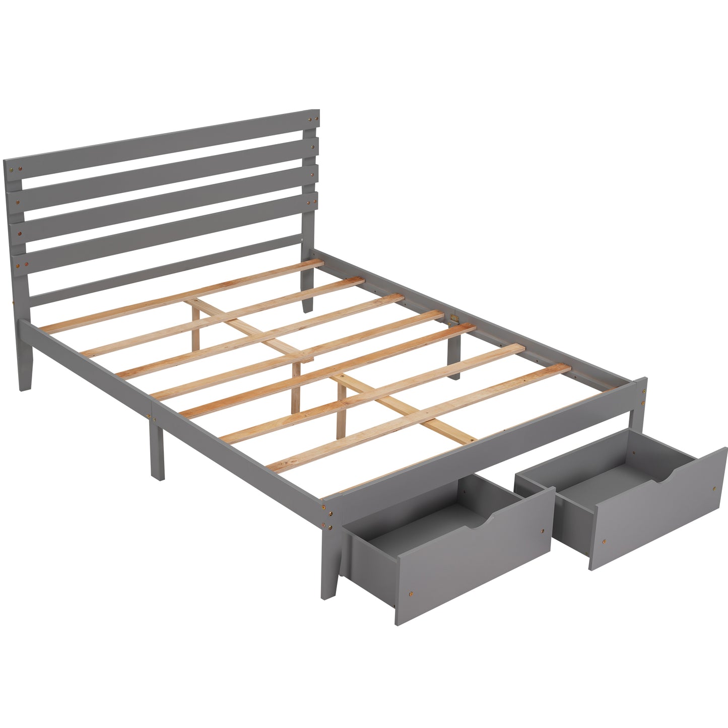 Queen Size Platform Bed with Drawers, Gray(New SKU:WF288469AAE)