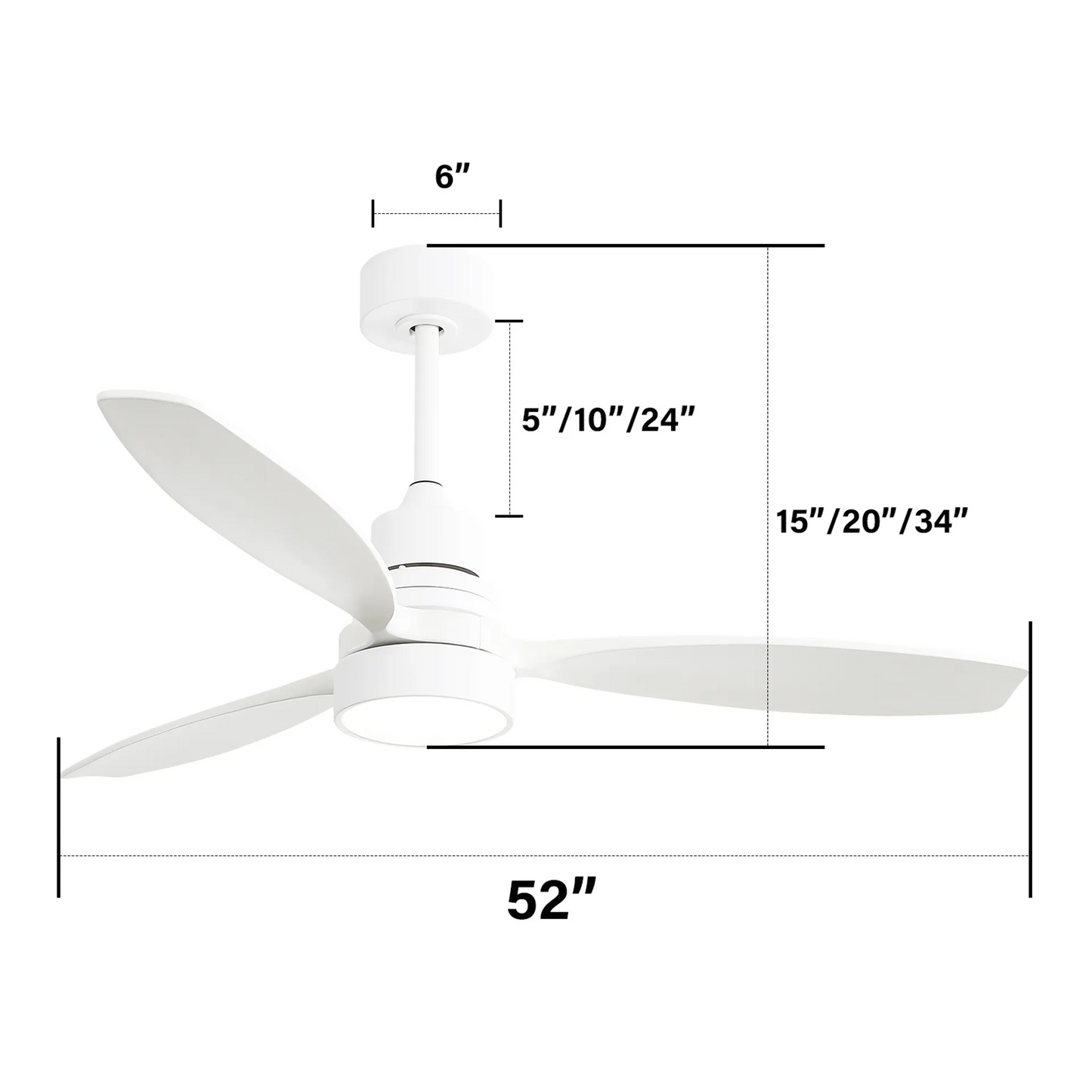 52 Inch Modern Wooden Ceiling Fan with Reversible DC Motor and LED Light Kit