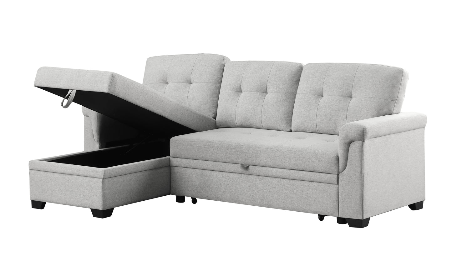 Hunter Light Gray Linen Sectional Sofa with Sleeper and Storage Chaise