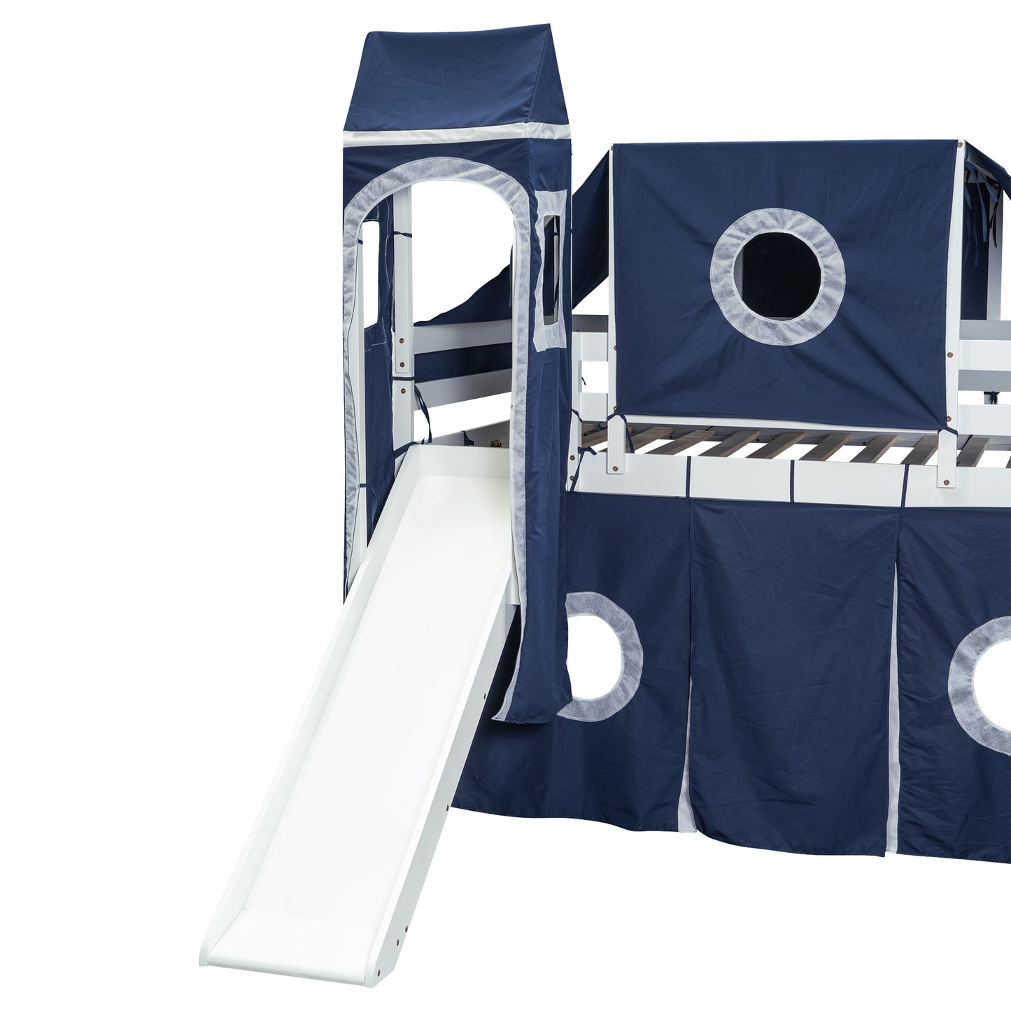 Full Size Loft Bed with Tent and Tower - Blue