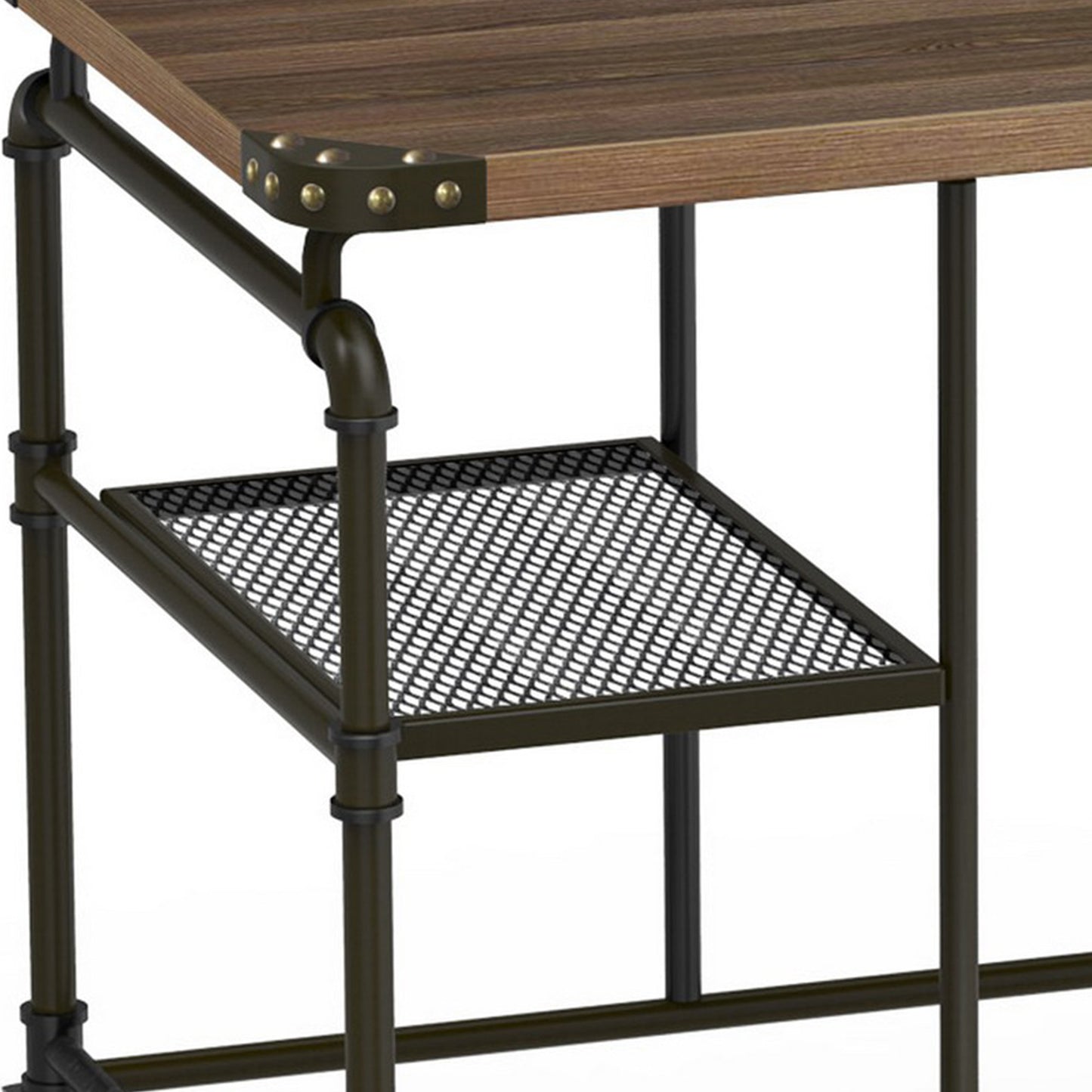 Rustic Wooden Top Industrial Writing Desk with Iron Base