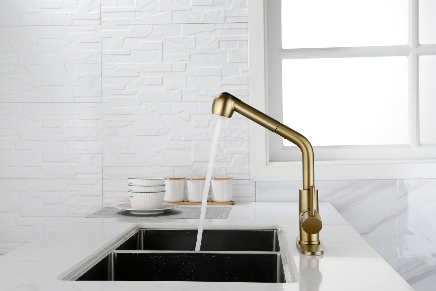 Utility Sink Faucets Single-Handle Pull-Out Laundry Faucet with Dual Spray Function in Stainless Spot Resistant  Gold