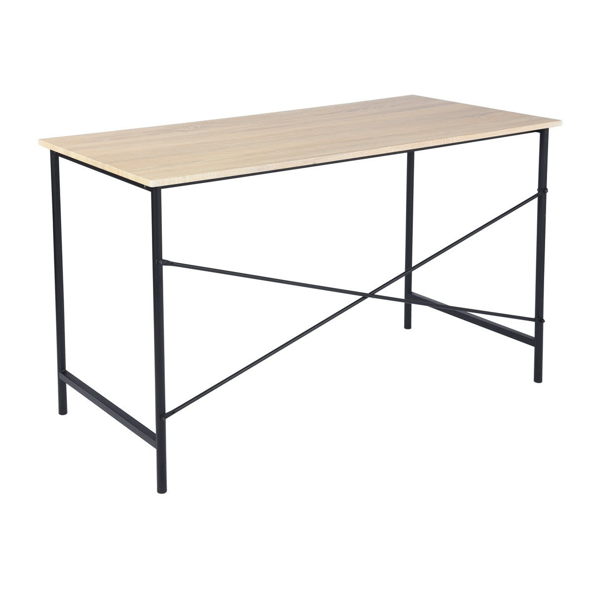 Contemporary Oak Writing Desk with Black Metal Frame and Rustic Industrial Style