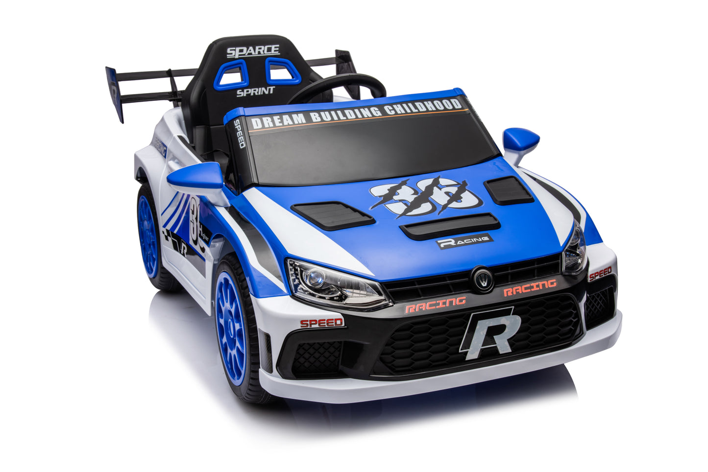 12V4A 20W*2 one button start, forward and backward, high and low speed, music, front light, power display,  two doors can open, 2.4G R/C, seat belt four wheel absorber KIDS RIDE ON CAR