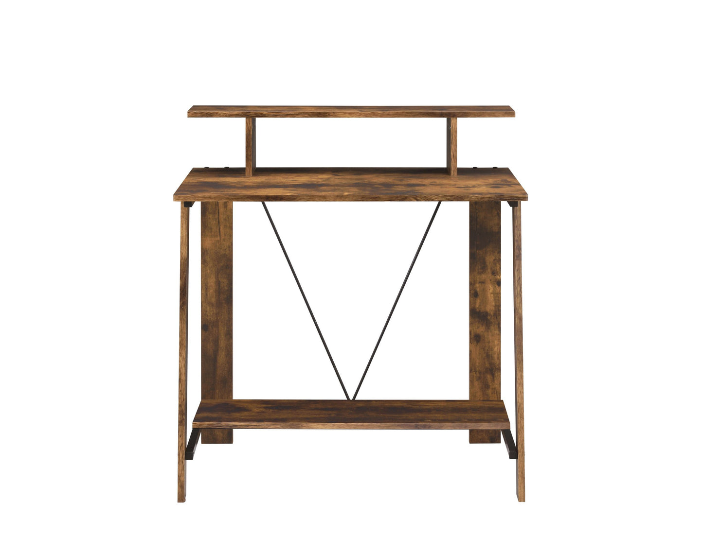 Rustic Oak Writing Desk with Industrial V-Shaped Frame