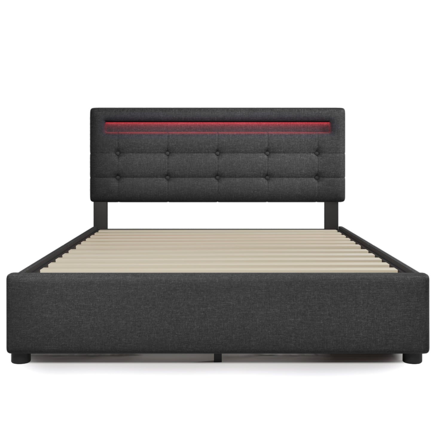 Bed Frame Full Size, Upholstered Platform Bed Frame with 4 Storage Drawers and LED Lights & Adjustable Headboard,No Box Spring Needed,Grey