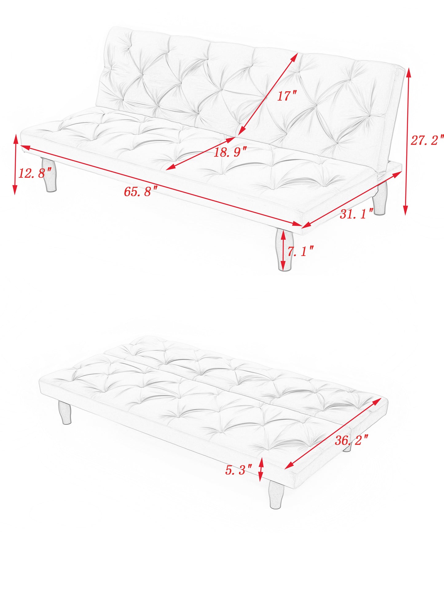 Convertible Pink Velvet Sofa Bed with Tufted Back and Adjustable Positions