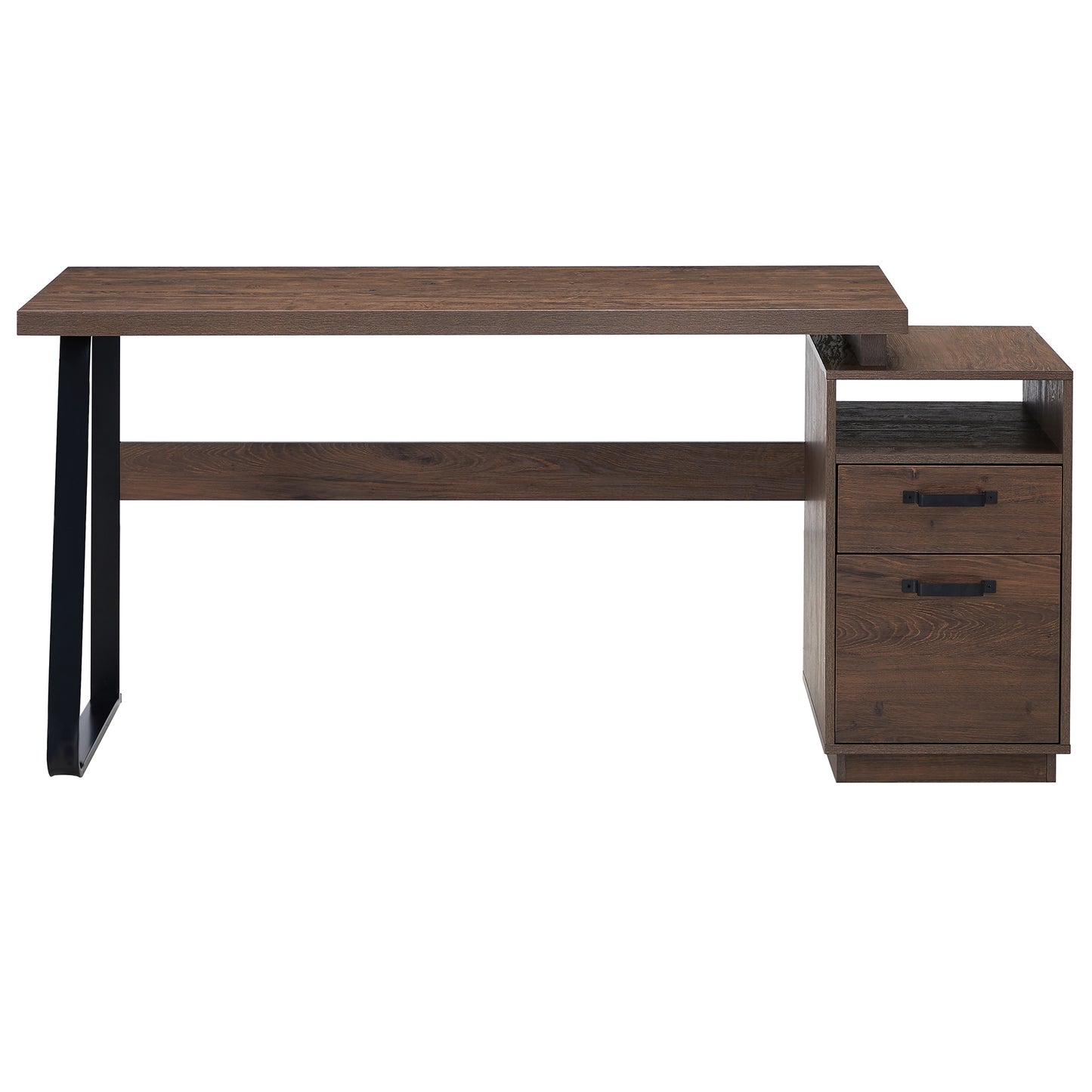 65-Inch Brown Writing Desk with File Cabinet and Drawer Storage