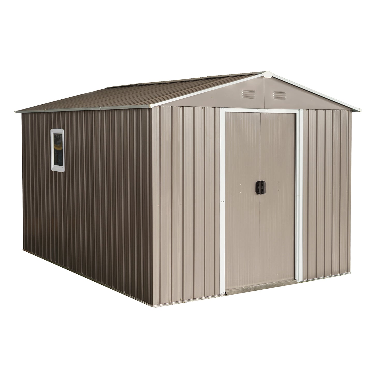 10ft x 8ft Outdoor Metal Storage Shed with Metal Floor Base,with Window,Grey