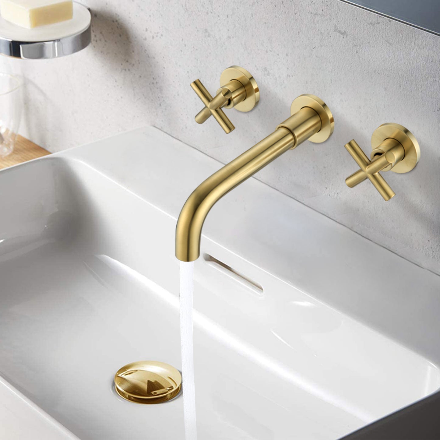 Gold Bathroom Faucet with Cross Design Handles