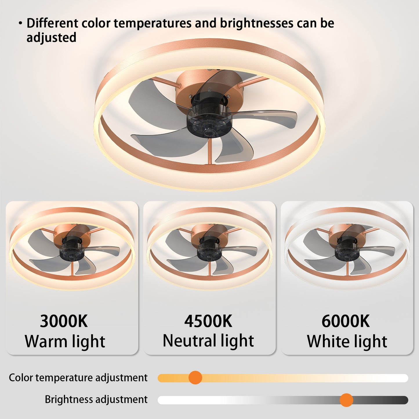 Rose Gold Modern Ceiling Fan with Dimmable LED Lights