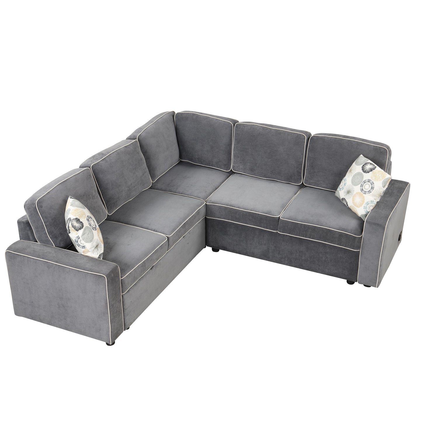 83 L-Shaped Convertible Sleeper Sofa with USB ports, Power Sockets, and Pillows, Gray