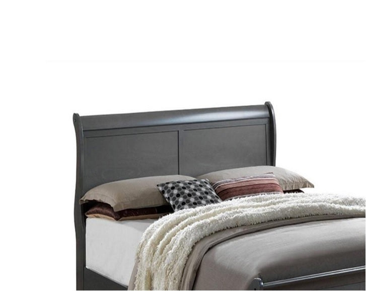 Classic Contemporary Eastern King Size Bed Gray Louis Phillipe Solidwood 1pc Bed Bedroom Sleigh Bed