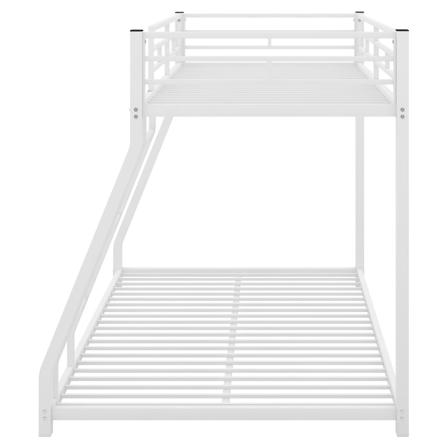 White Metal Bunk Bed with Sloping Stairs for Twin over Full Size