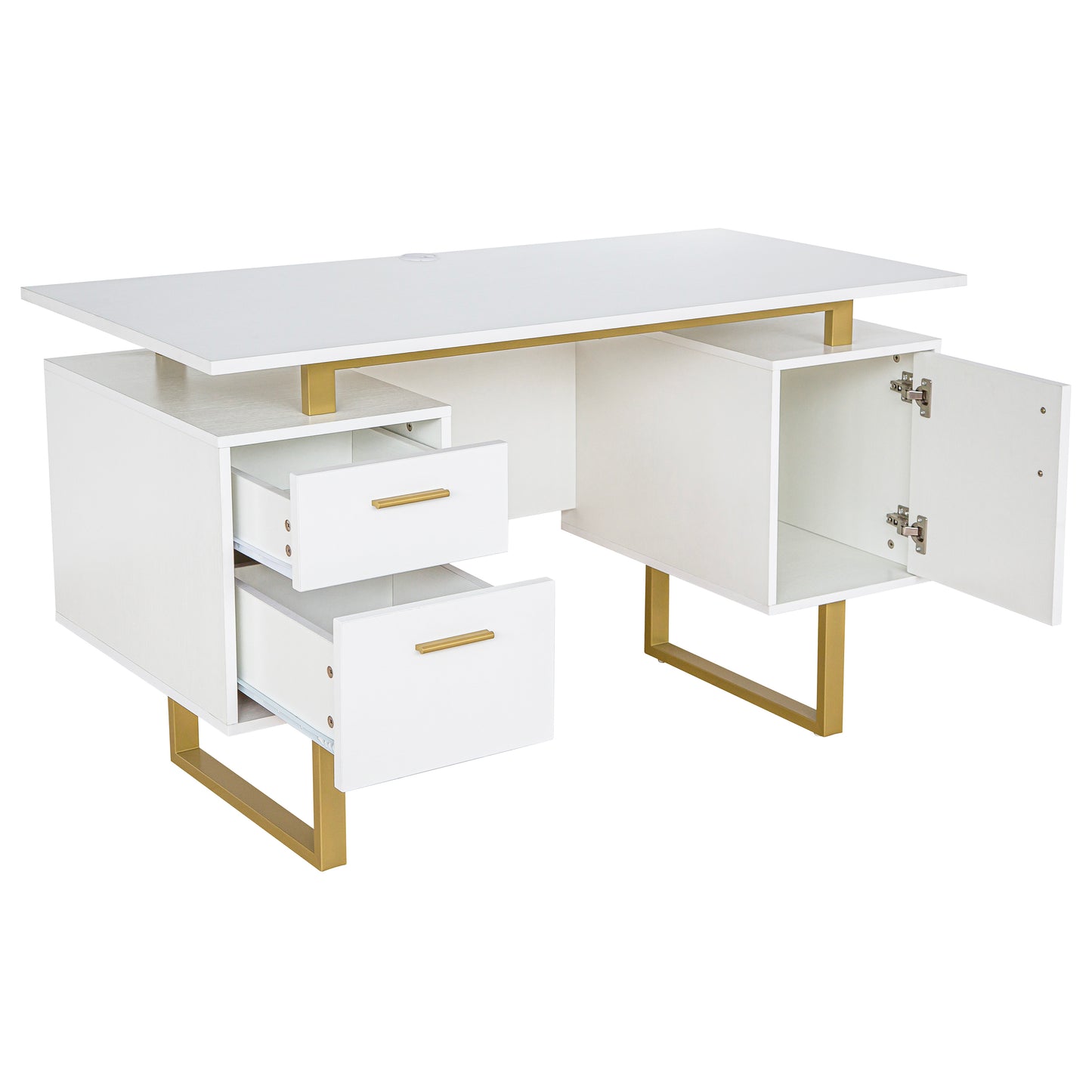 White and Gold Desk with Drawers & Storage, 51.25 Wide