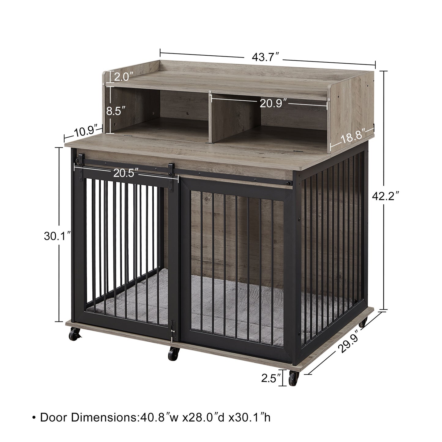 Furniture type dog cage iron frame door with cabinet, top can be opened and closed. Grey, 43.7'' W  x 29.9'' D  x 42.2'' H