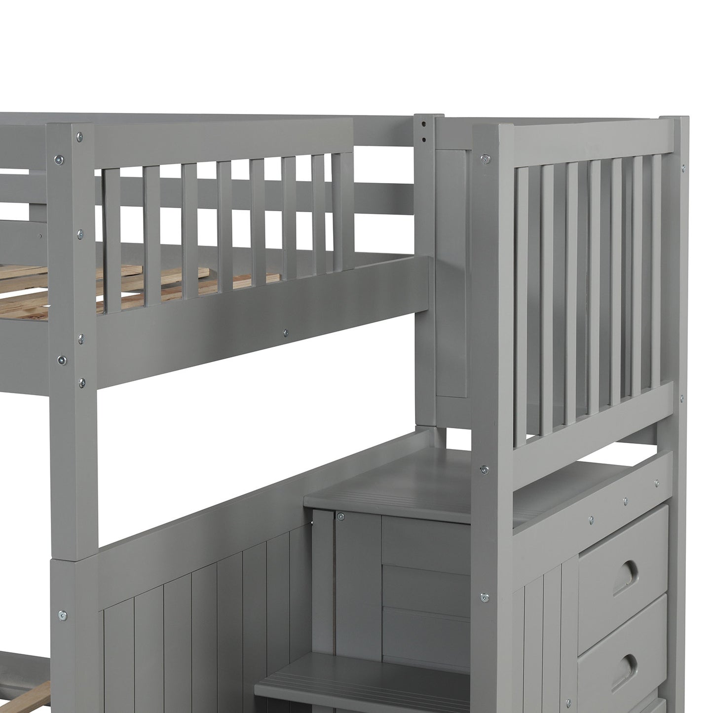 Gray Stairway Full-Over-Full Bunk Bed with Twin Trundle and Storage