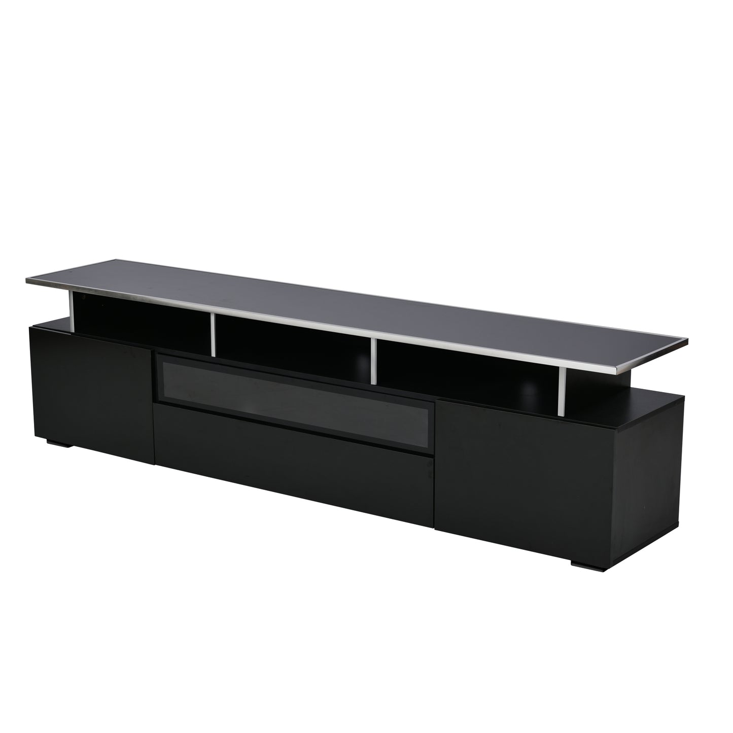 Stylish Black TV Stand with LED Lights and Acrylic Board