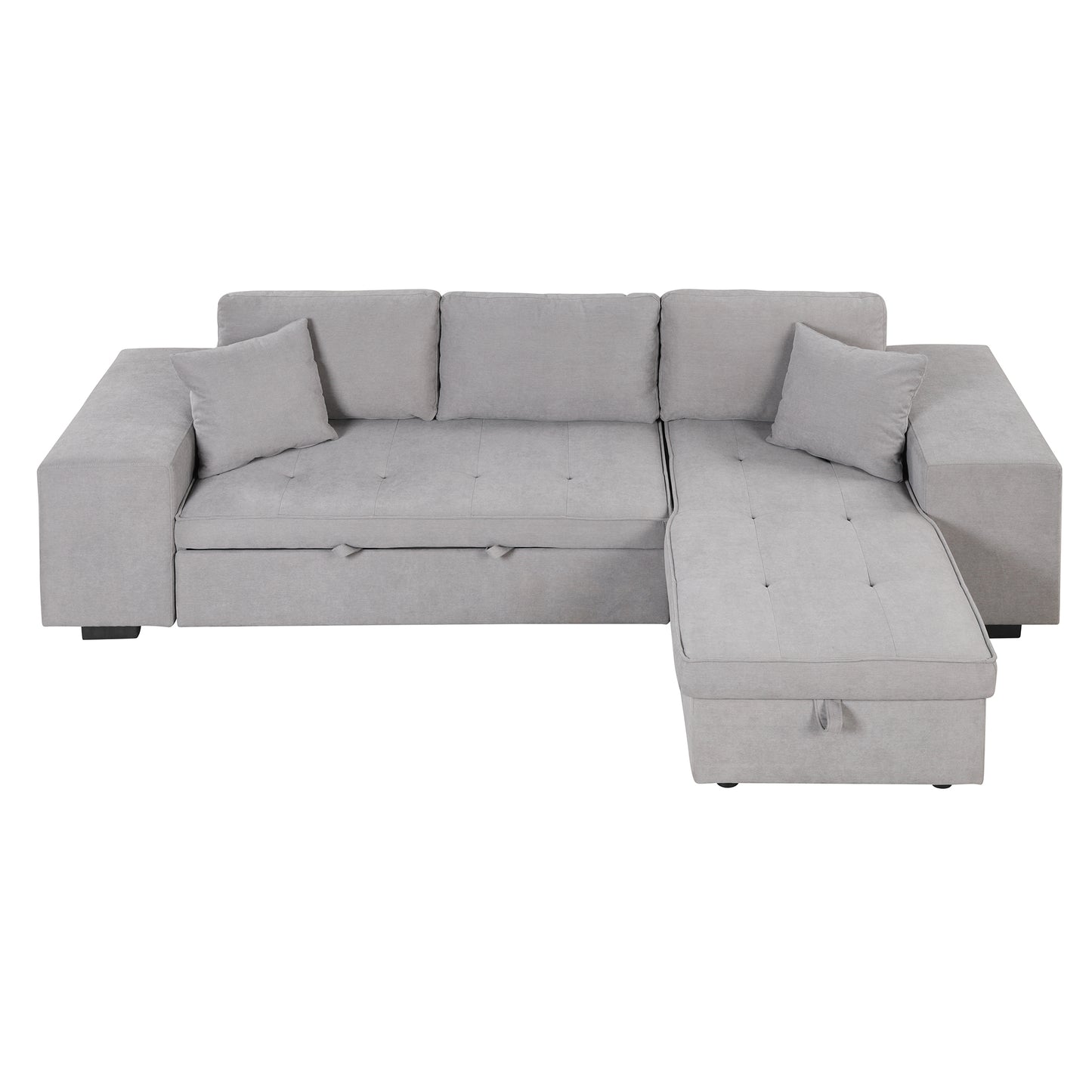 Gray L-Shape Sleeper Sectional Sofa with Storage Chaise and 2 Stools