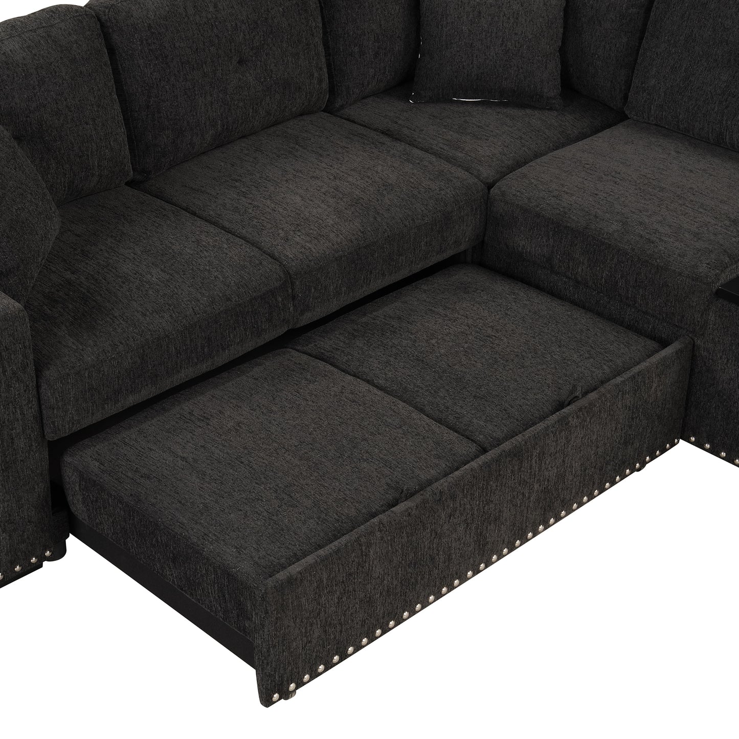 83.8 L-Shaped Reversible Sectional Sleeper Sofa with Cup Holder and USB Ports, Black