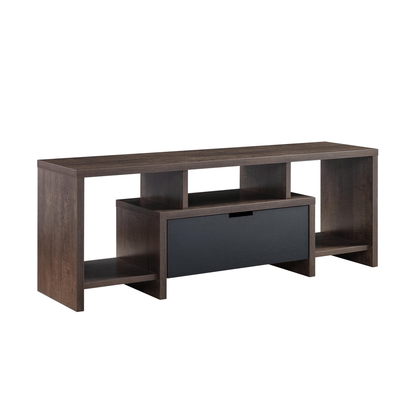 Modern TV Stand with Drawer and Open Shelves in Two-Tone Design