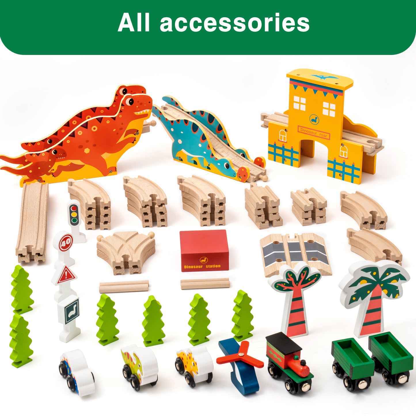 Wooden Train Set with Magnetic Accessories and Simulation Scene Mat