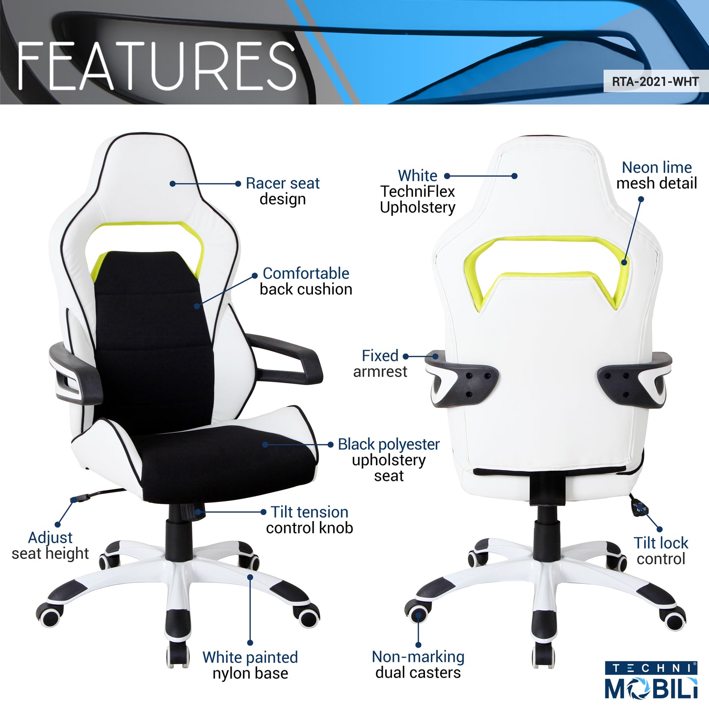 Ergonomic Essential Racing Style Home & Office Chair, White