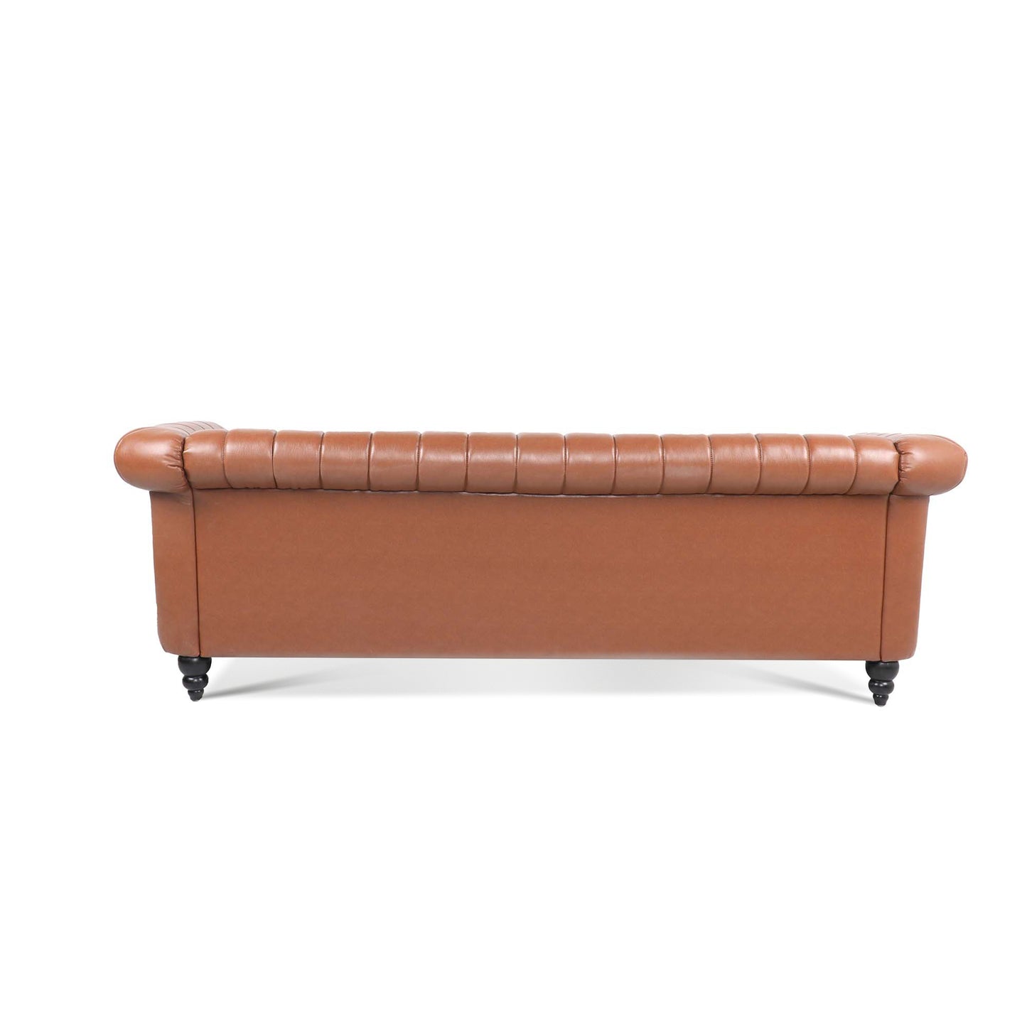 83.46 Elegant Brown Pu Rolled Arm Chesterfield Three Seater Sofa