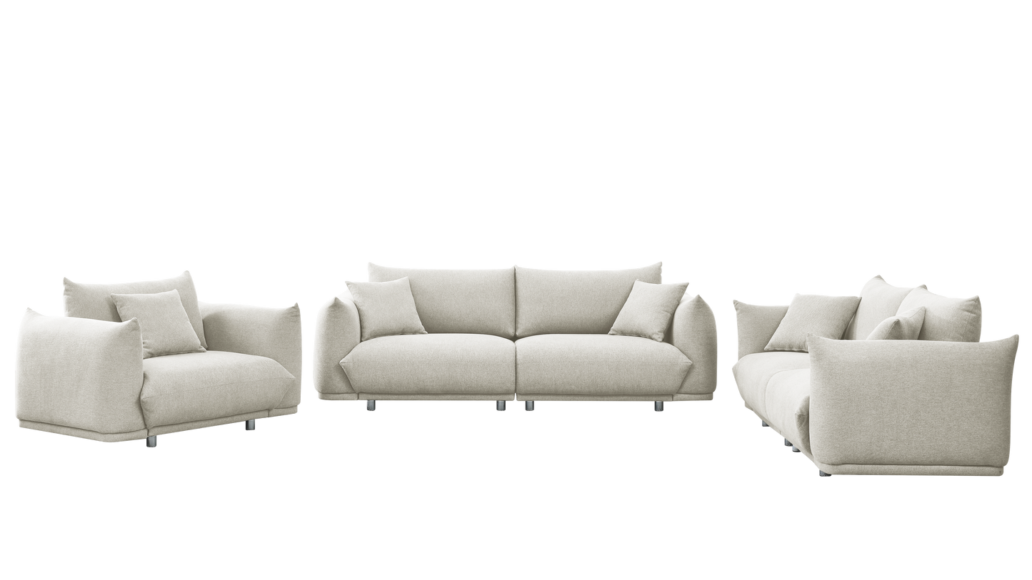 Modern 3-Piece Sofa Set with Solid Wood Frame, Metal Legs, and 5 Pillows