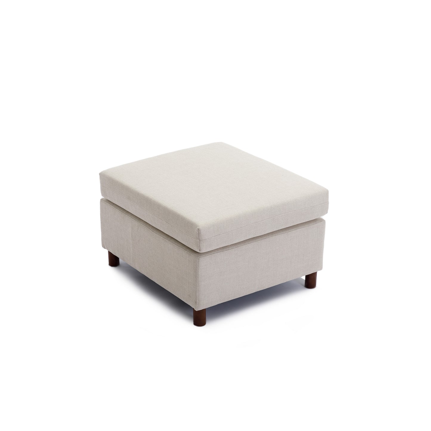 Cream 3-Seat Sectional Sofa Couch with Ottoman, High Quality Linen Cover, Sturdy Wood Frame