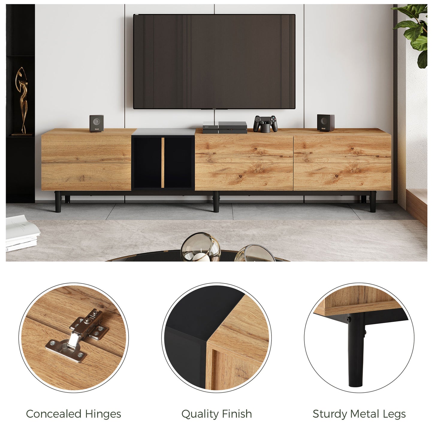 Stylish 80'' TV Stand with 3 Doors and Large Storage Cabinet for Modern Living Room