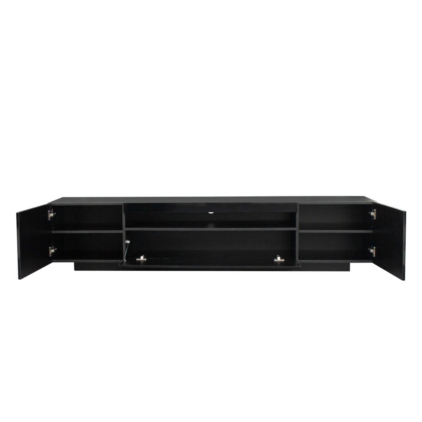 Sleek Black TV Stand with LED Lights and Storage Drawers