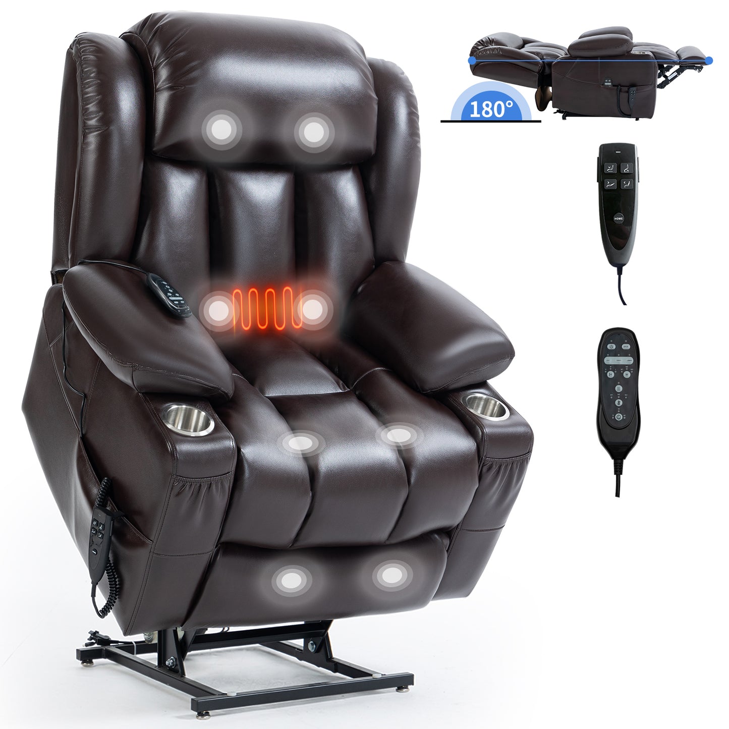 Brown Leatheraire Power Lift Recliner Chair with Dual Motor & Massage Functions