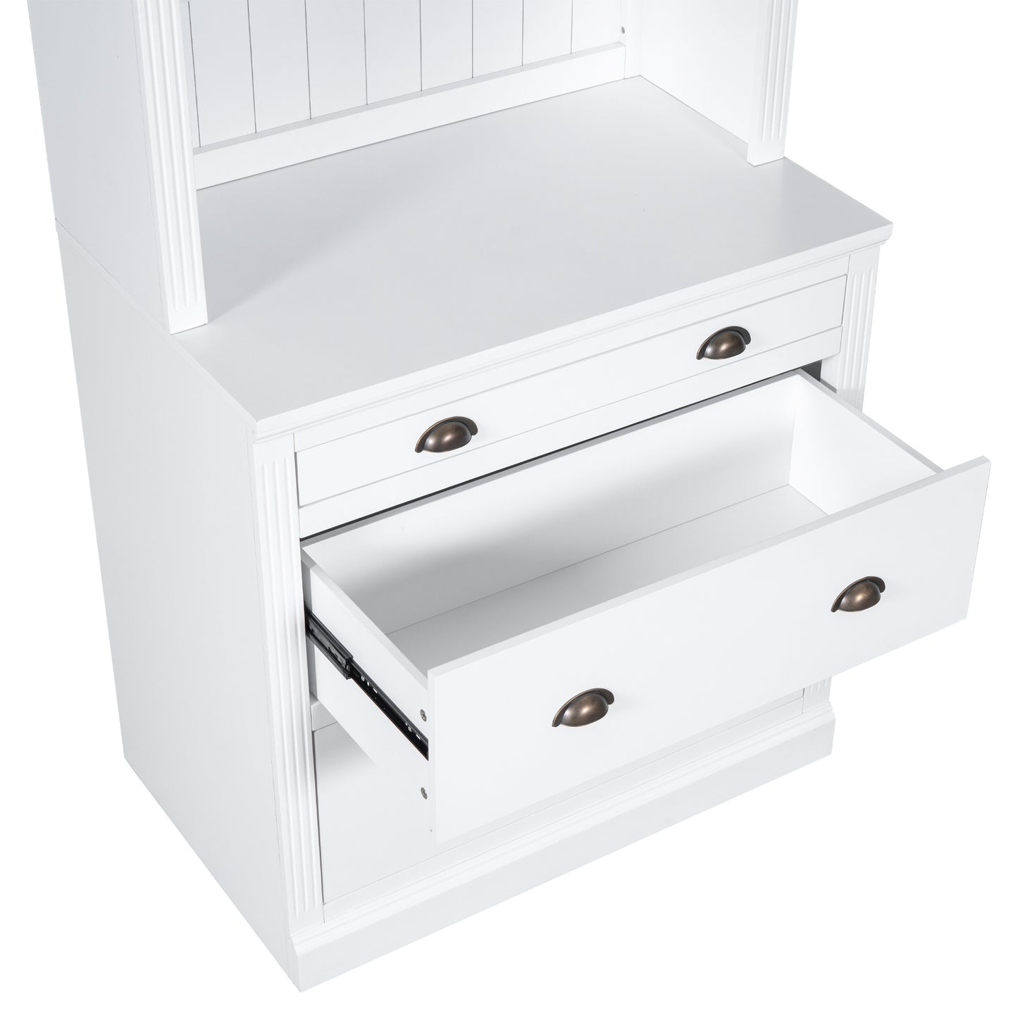 Modern White 83.4 Bookshelf and Writing Desk Suite with LED Lighting and Drawers