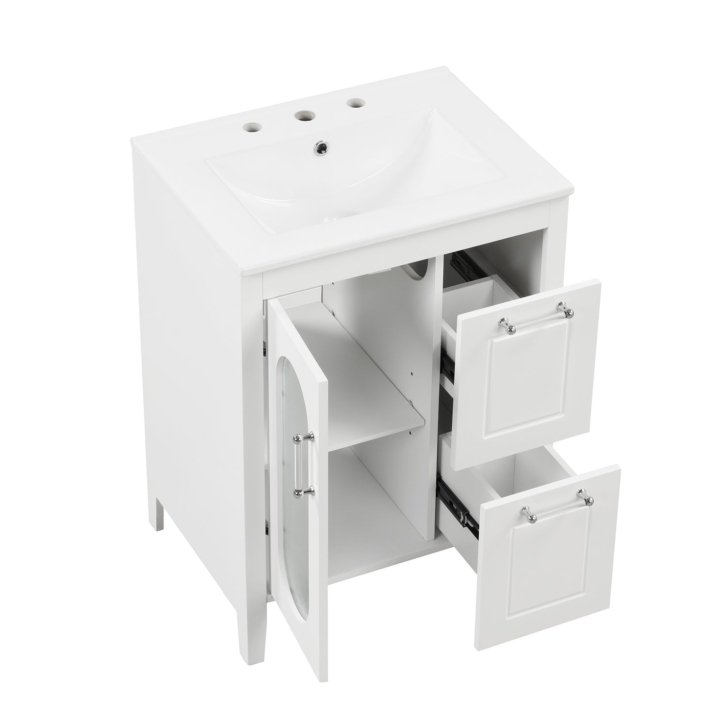 24-Inch White Bathroom Vanity Cabinet with Sink, Two Drawers, and Adjustable Shelf