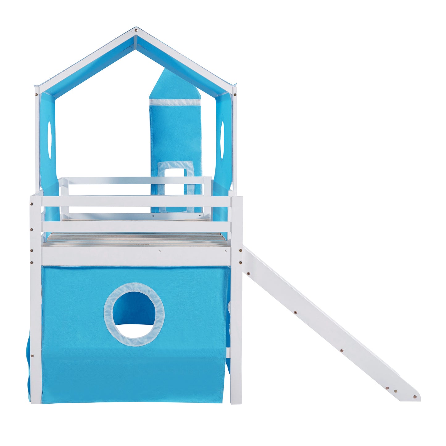 Blue Castle Loft Bed with Slide and Tower for Kids