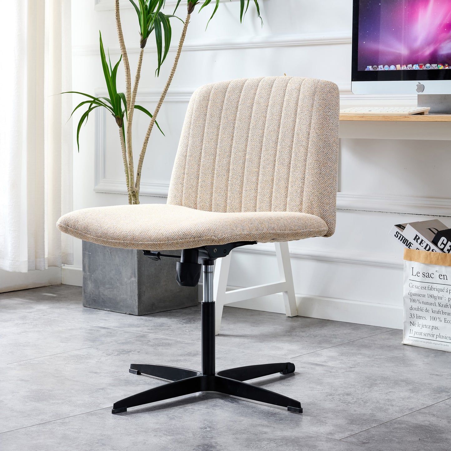 Fabric Material Home Computer Chair Office Chair Adjustable 360 ° Swivel Cushion Chair With Black Foot Swivel Chair Makeup Chair Study Desk Chair No Wheels