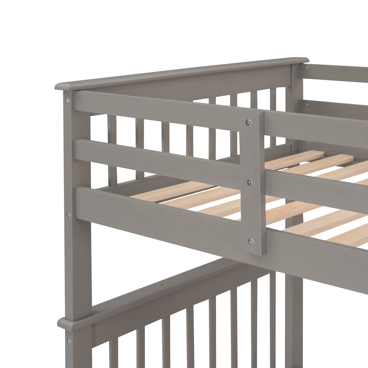 Gray Twin Bunk Bed with Staircase Storage and Guard Rail