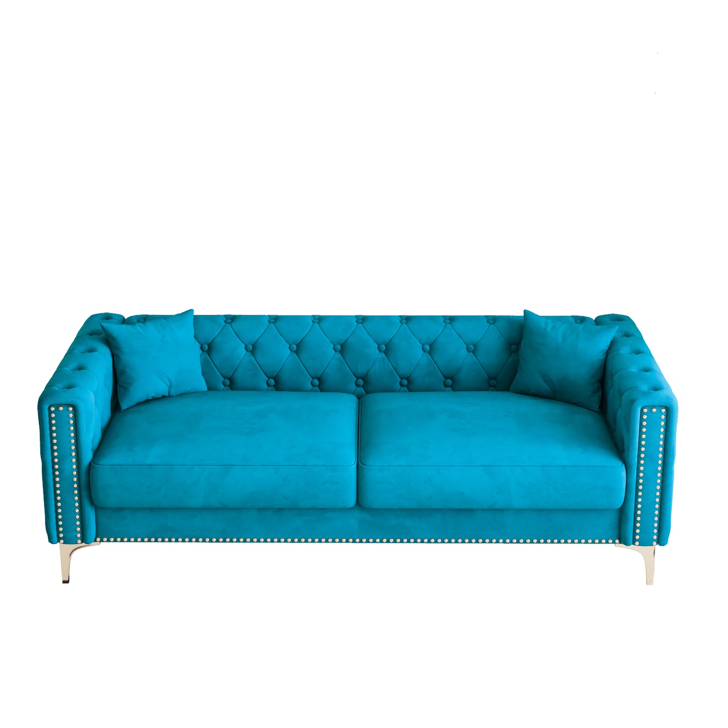 Sofa includes 2 pillows, 83 "blue velvet triple sofa, suitable for large and small Spaces