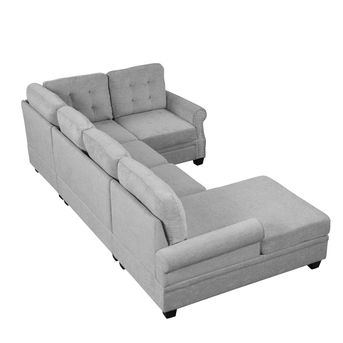 Luxe Gray U-Shaped Sectional Sofa with Tufted Backrest and Plush Comfort