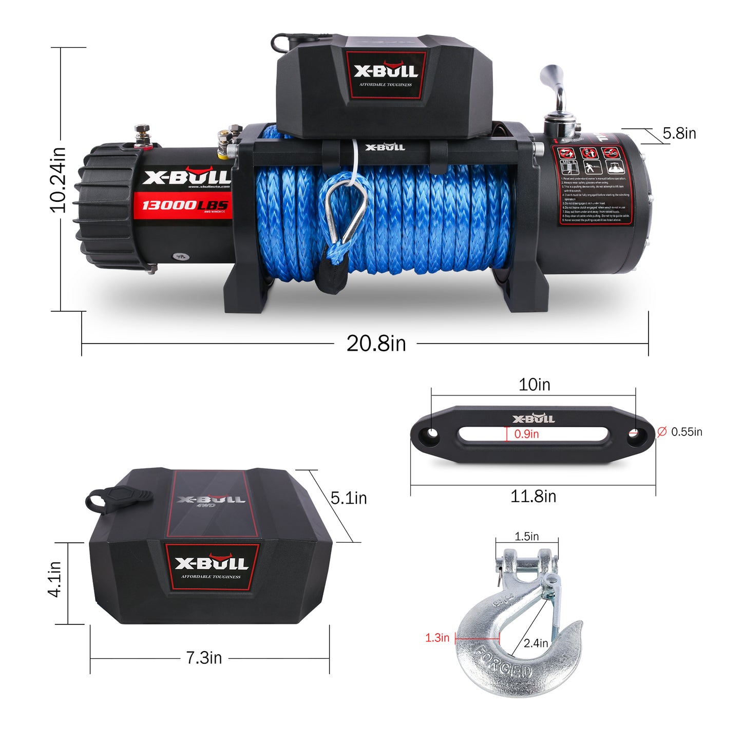 X-BULL Electric Winch 13000 LBS 12V with Synthetic Blue Rope