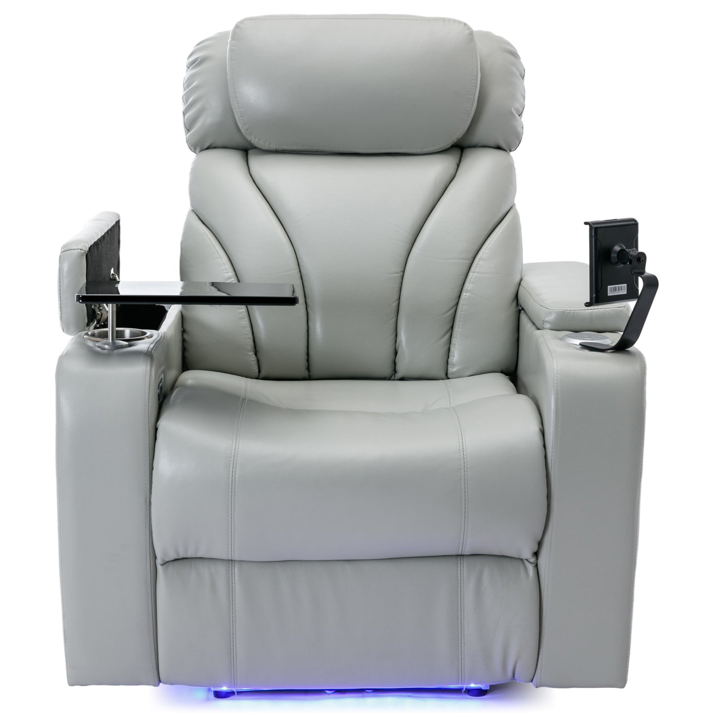 Ergonomic Power Motion Recliner with USB Charging and Hidden Storage, Home Theater Seating with Stereo and Cup Holder (Light Grey)