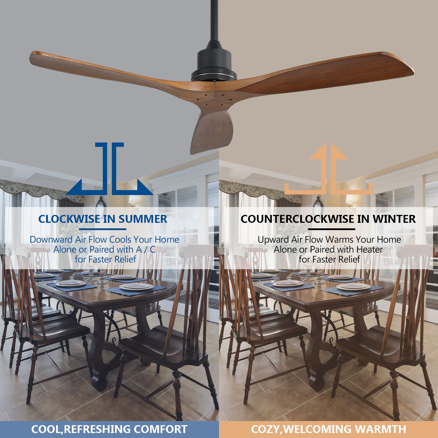 52 Outdoor Farmhouse Ceiling Fan with Remote Control and Reversible Blade Design