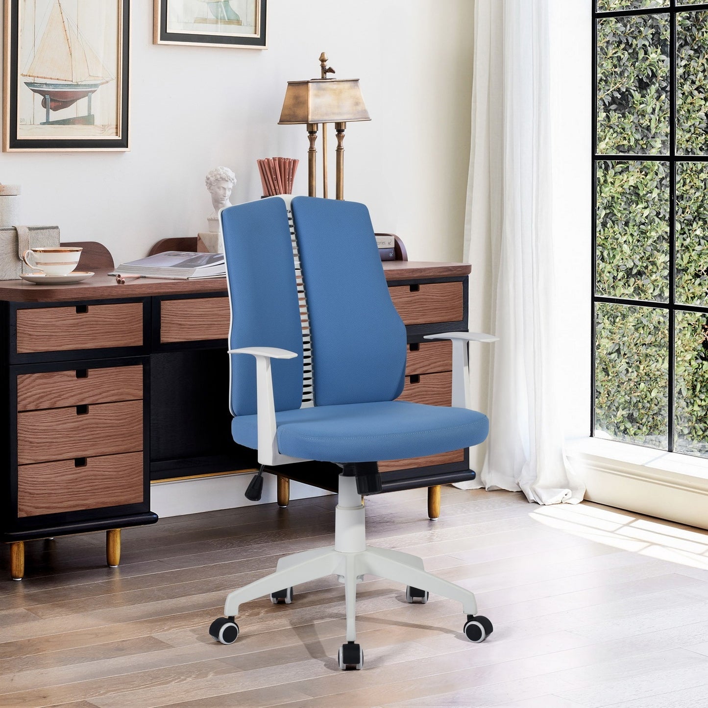 Ergonomic Office Chair High Back Desk Chair with,blue & white