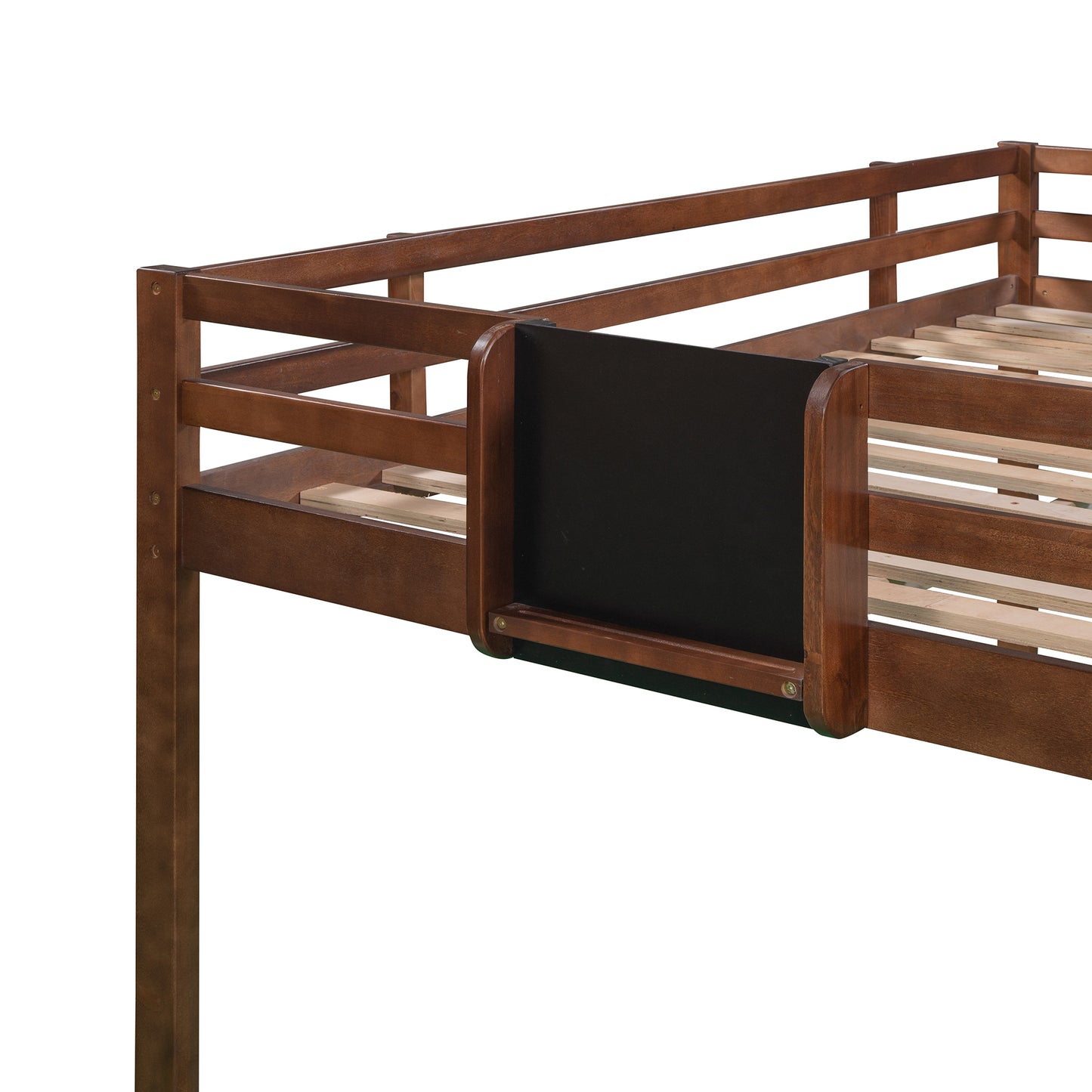 Full size Loft Bed Wood Bed with Slide, Stair and Chalkboard,Walnut