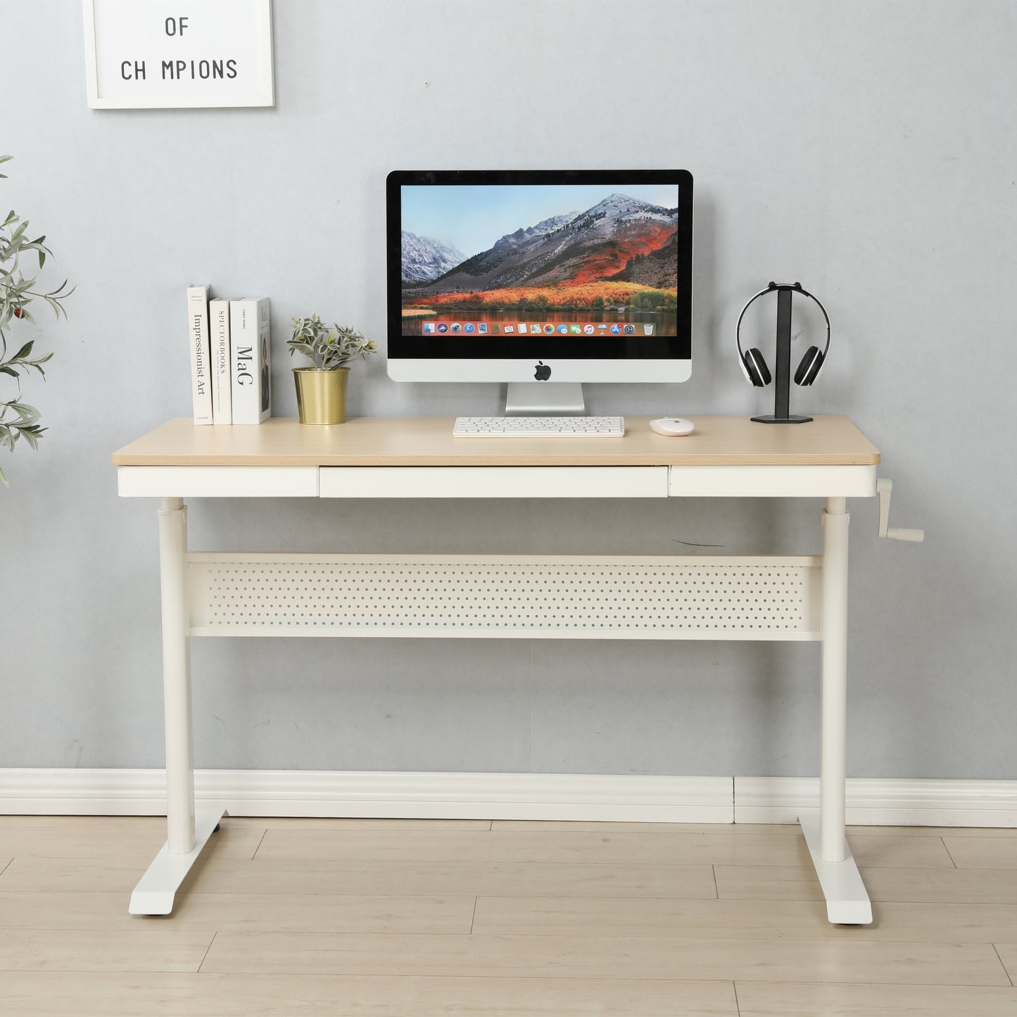 Maple Standing Desk with Adjustable Height and Storage Drawer - 48 x 24 Inches